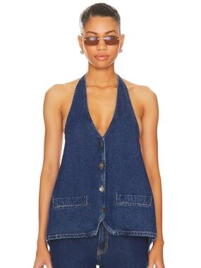 Lioness Hills Dark Blue Denim Halter Top